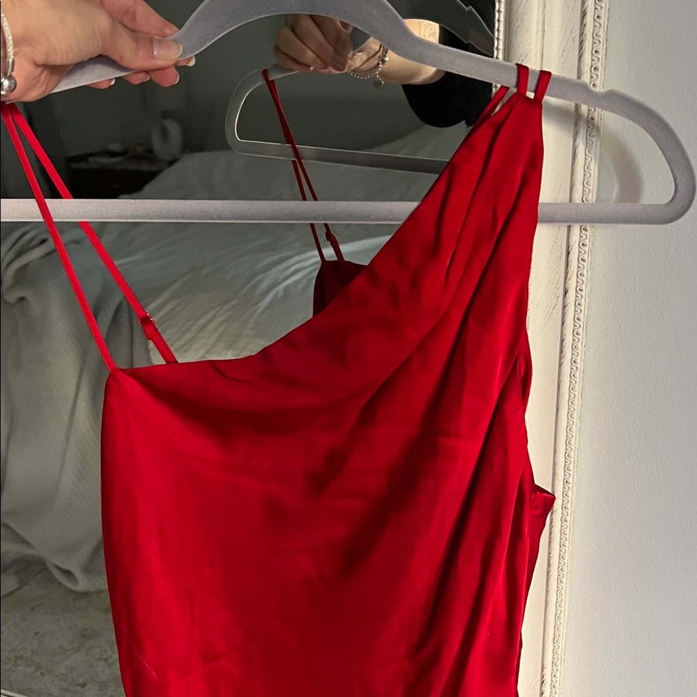 Vibrant Red One-Shoulder Style Maxi Dress